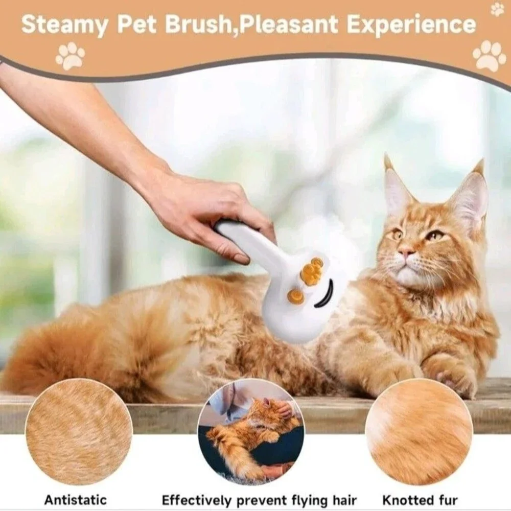 Pet Steam Brush for Dogs and Cats – 3-in-1 Spray Hair Removal Comb – Steam...